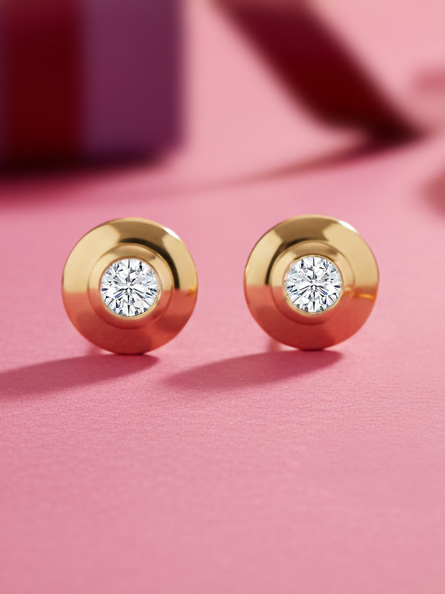 Lab Diamond Button Gold Stud Earrings