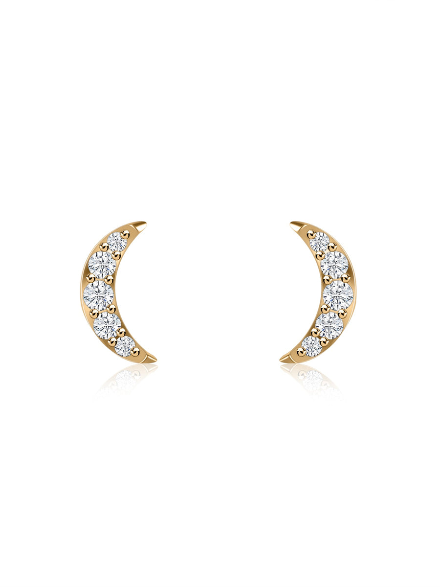 Crescent Moon Lab Diamond Gold Earrings