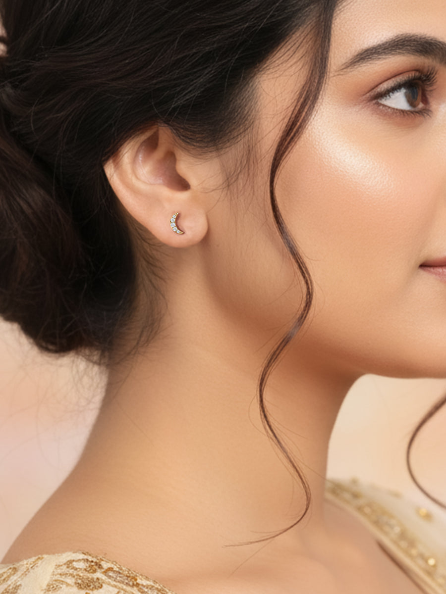 Crescent Moon Lab Diamond Gold Earrings