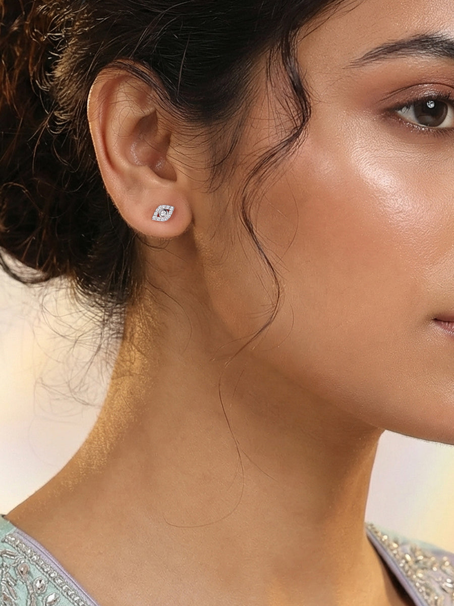 Evil Eye Silver Stud Earrings