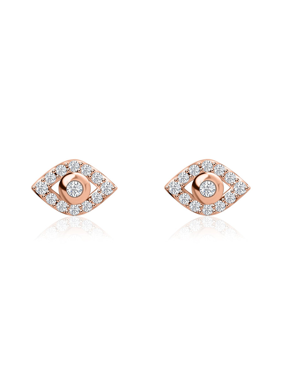 Lab Diamond Eye Motif Gold Stud Earrings