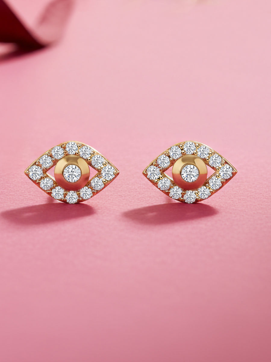 Lab Diamond Eye Motif Gold Stud Earrings