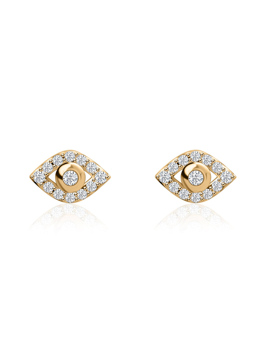 Lab Diamond Eye Motif Gold Stud Earrings