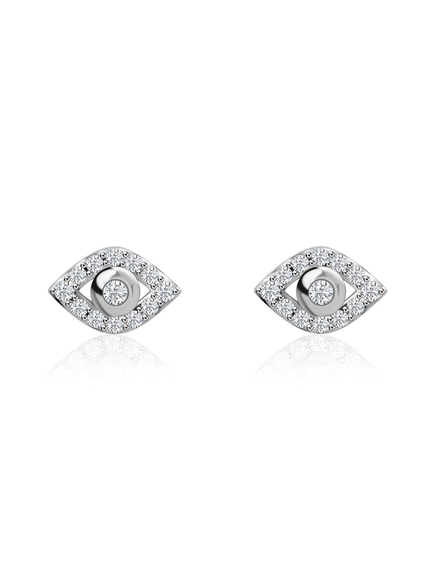 Lab Diamond Eye Motif Gold Stud Earrings