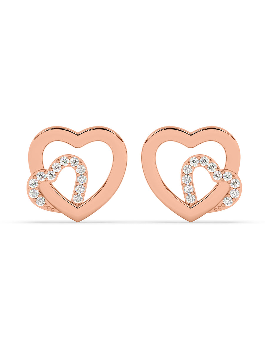 Lab Grown Lovely Heart Diamond Earrings In Gold