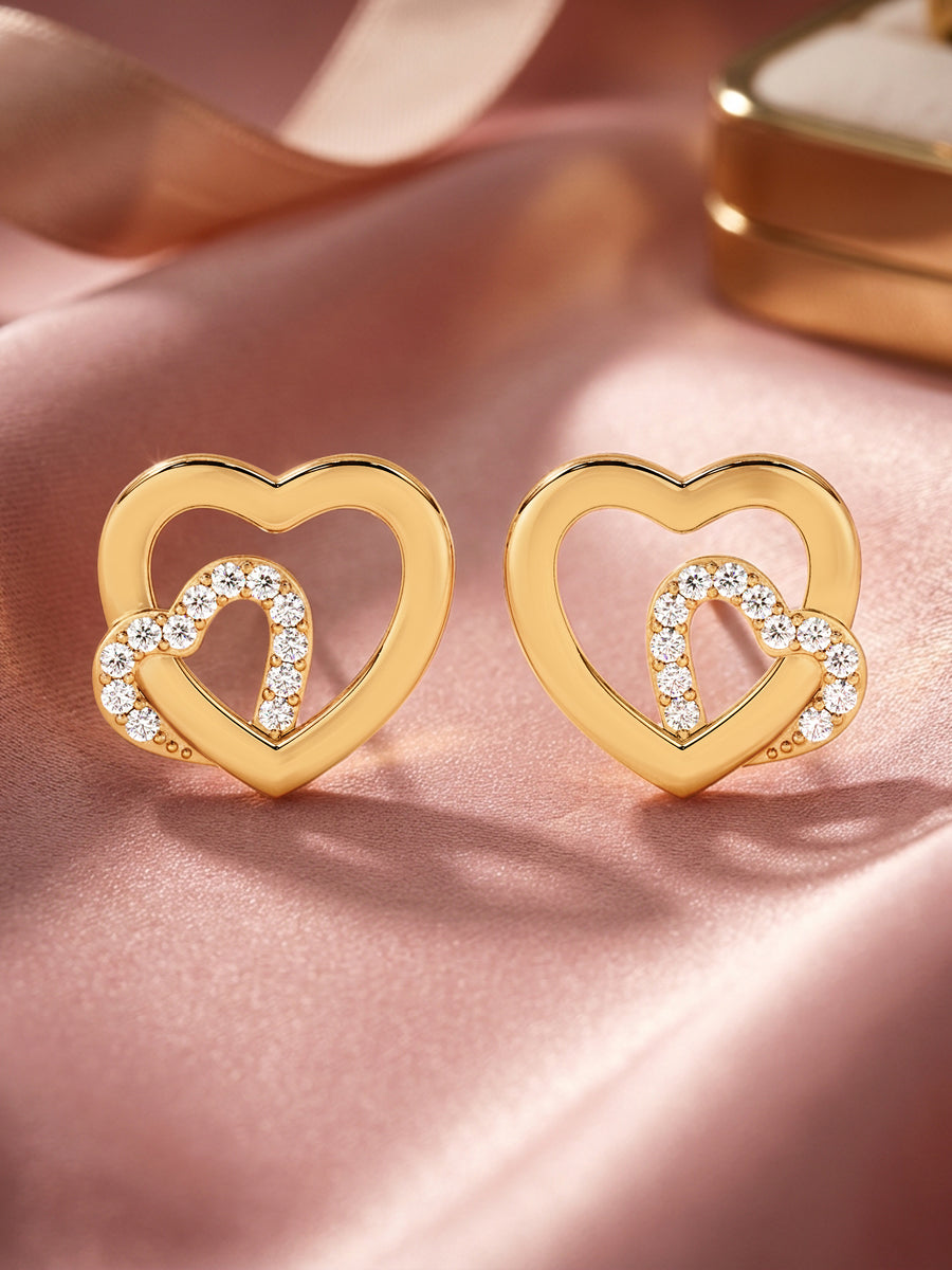 Lab Grown Lovely Heart Diamond Earrings In Gold