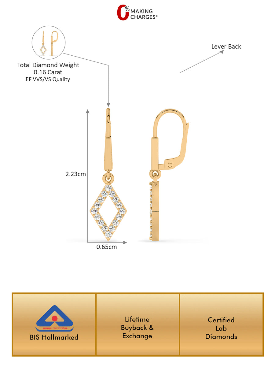 Lab Grown Geometric Diamond Earrings In Gold