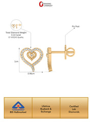 Lab Grown Romance Twin Heart Diamond Earrings In Gold