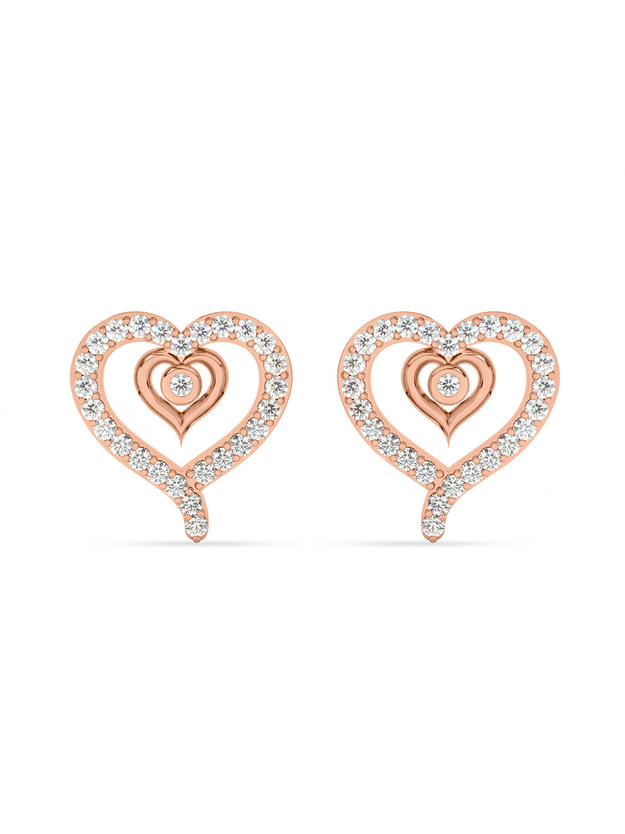 Lab Grown Romance Twin Heart Diamond Earrings In Gold