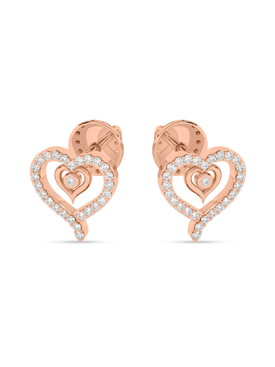 Lab Grown Romance Twin Heart Diamond Earrings In Gold