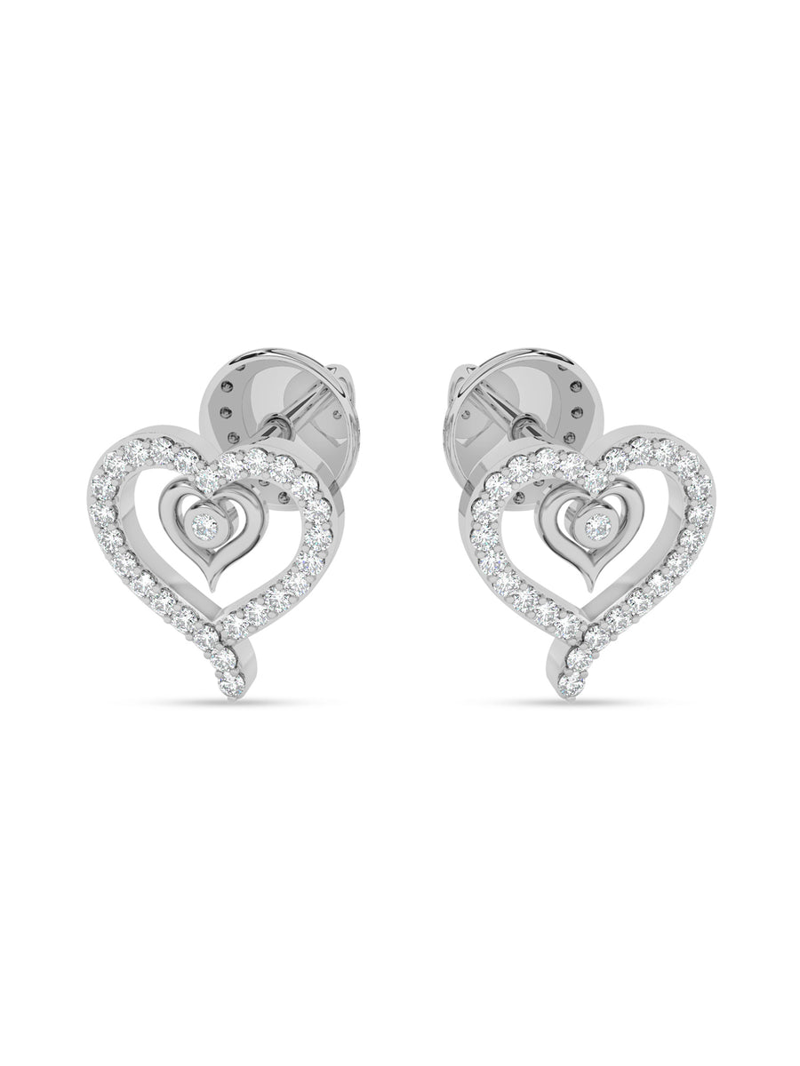 Lab Grown Romance Twin Heart Diamond Earrings In Gold