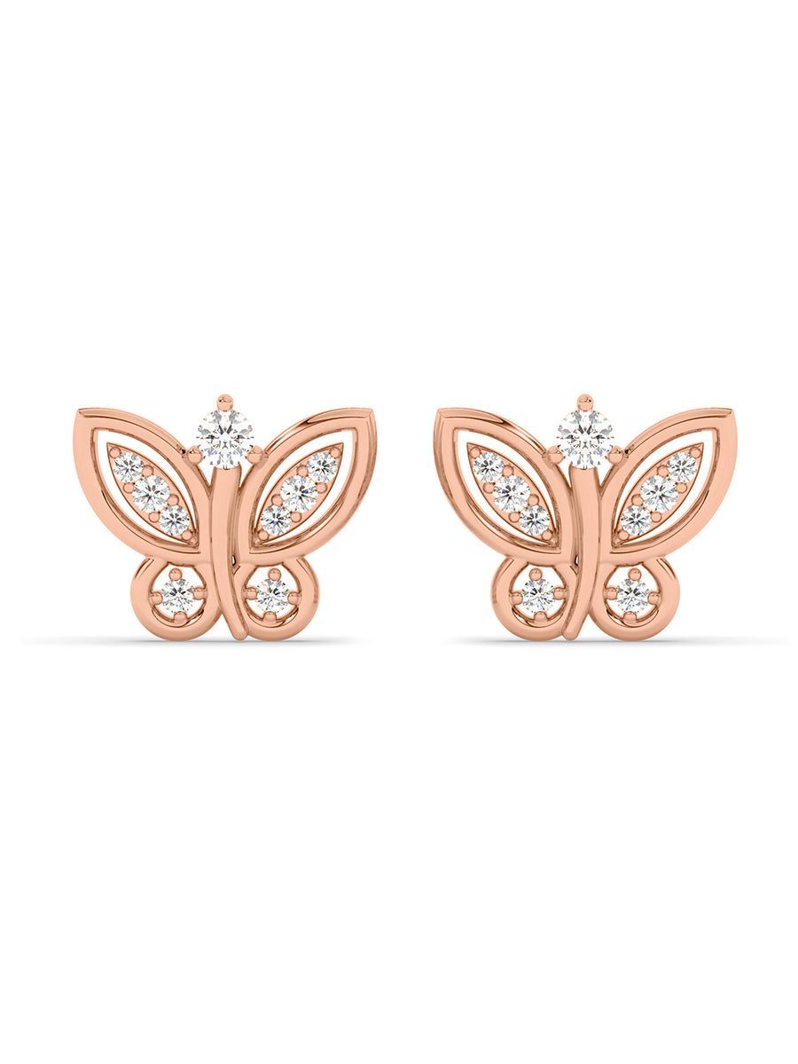Lab Grown Butterfly Diamond Stud Earrings In Gold