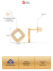 Lab Grown Square Diamond Studs in Gold