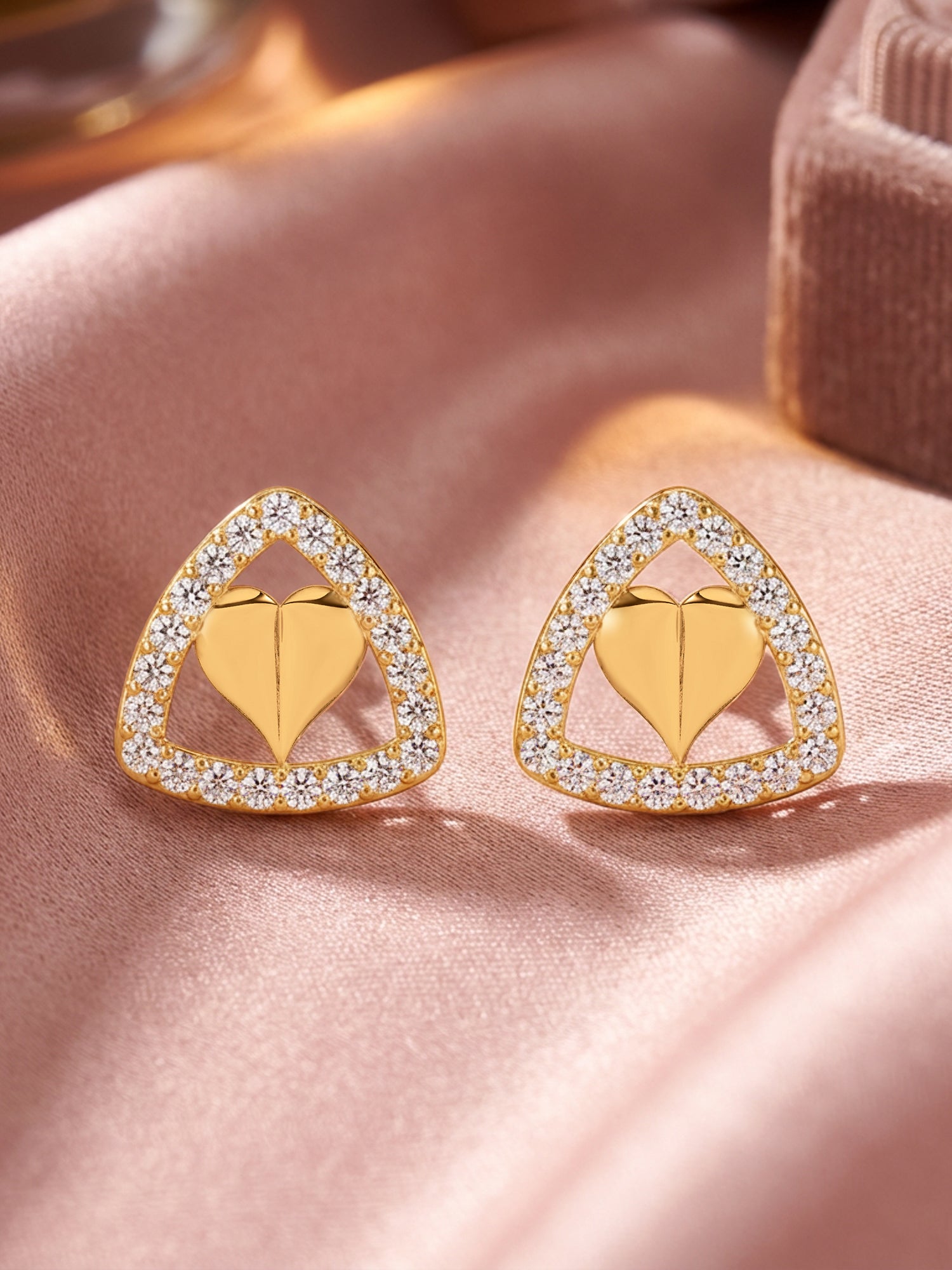Lab Grown Trillion Heart Diamond Earrings in Gold