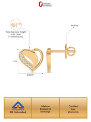 Lab Grown Romance Heart Diamond Earrings In Gold