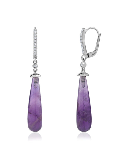 Natural Amethyst Silver Drop Earrings for Women