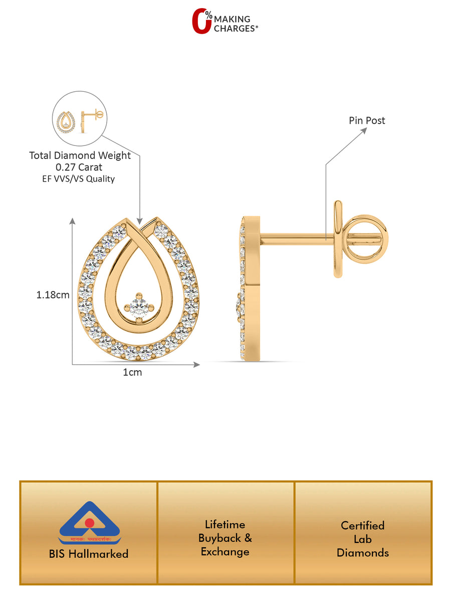 Lab Grown Drop Diamond Earrings In Gold