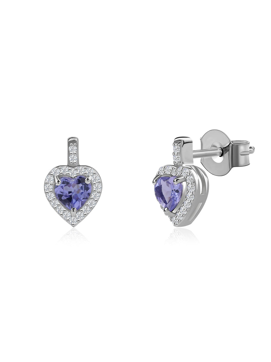 Tanzanite Heart Halo Stud Earrings