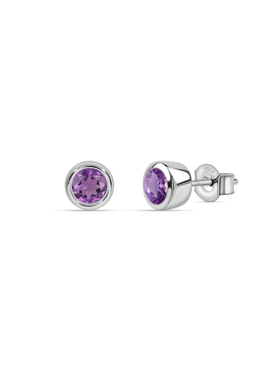 Natural Amethyst Classic Silver Stud Earrings
