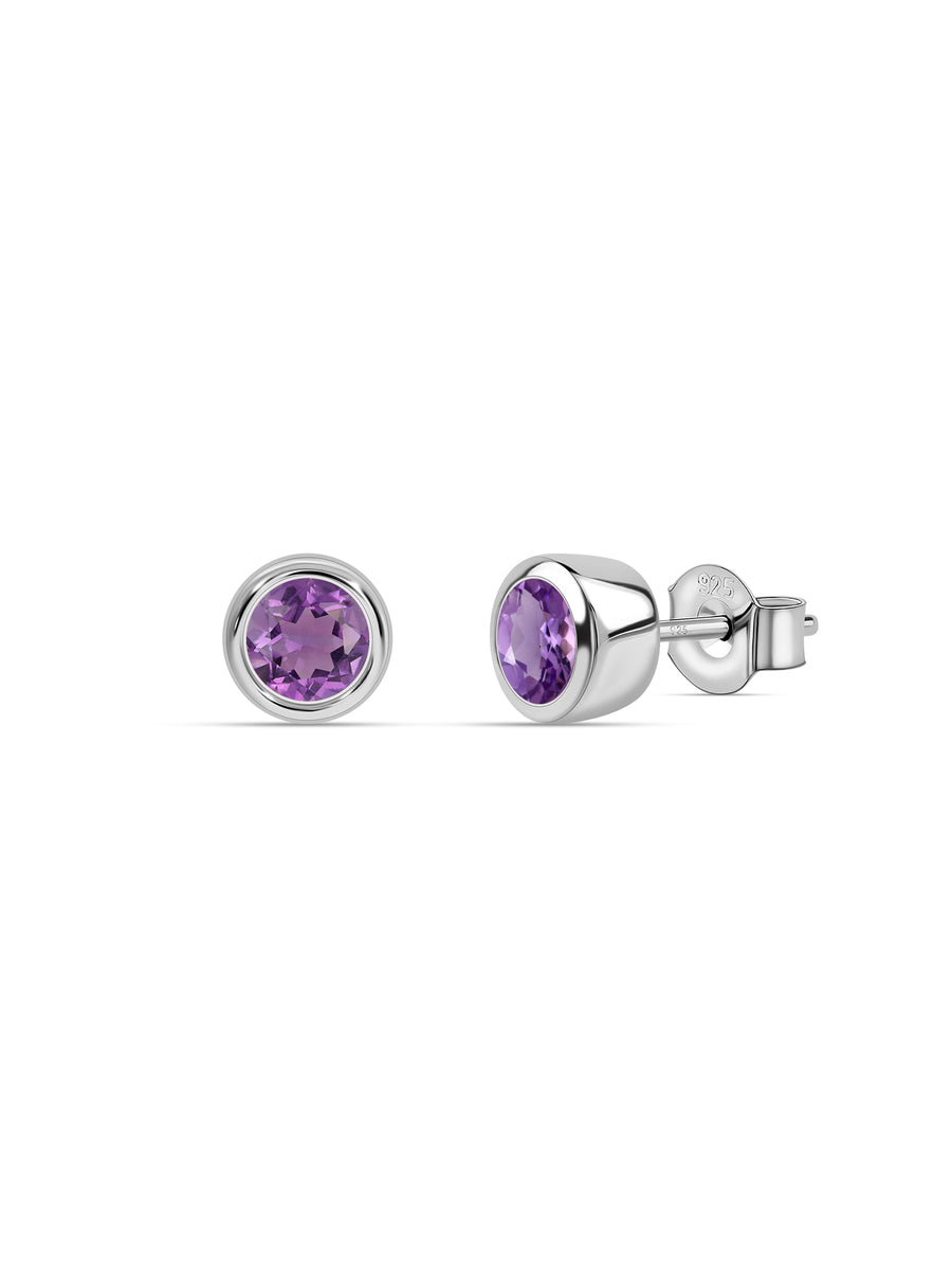 African Amethyst Classic Silver Stud Earrings