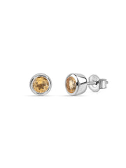 Natural Citrine Silver Stud Earrings