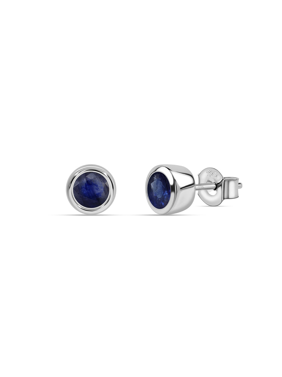 Natural Blue Sapphire Silver Stud Earrings