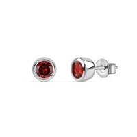 Natural Red Garnet Classic Silver Stud Earrings