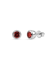 Red Garnet Classic Silver Stud Earrings