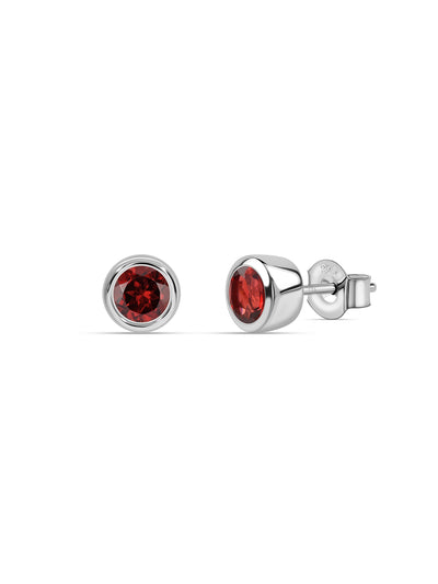 Natural Red Garnet Classic Silver Stud Earrings