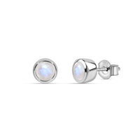 Natural Moon Stone Silver Solitaire Stud Earrings