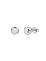 Natural Moon Stone Silver Solitaire Stud Earrings