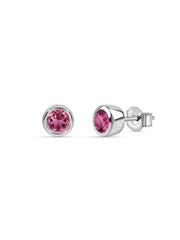 Natural Pink Tourmaline Silver Stud Earrings