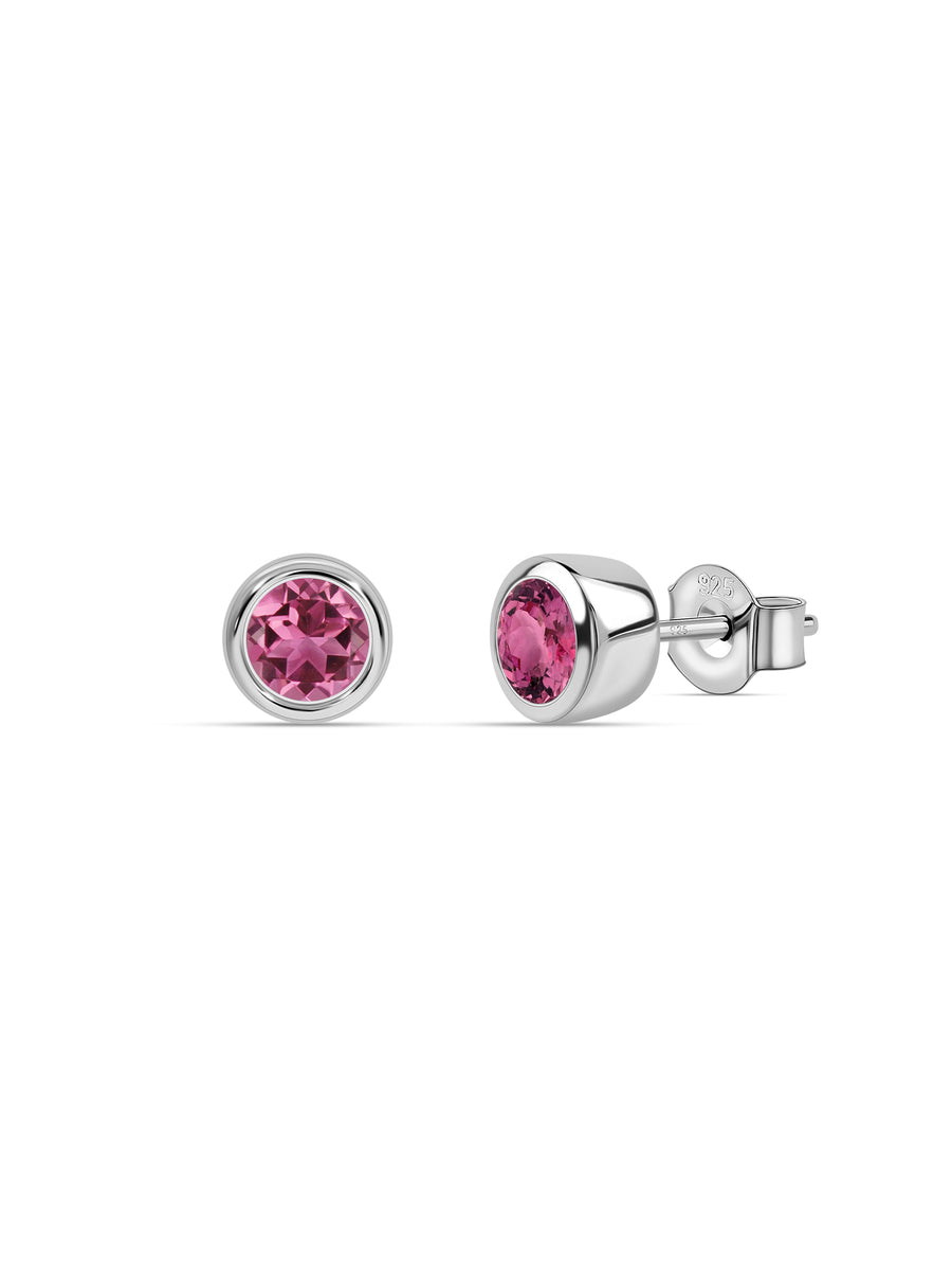 Natural Pink Tourmaline Silver Stud Earrings