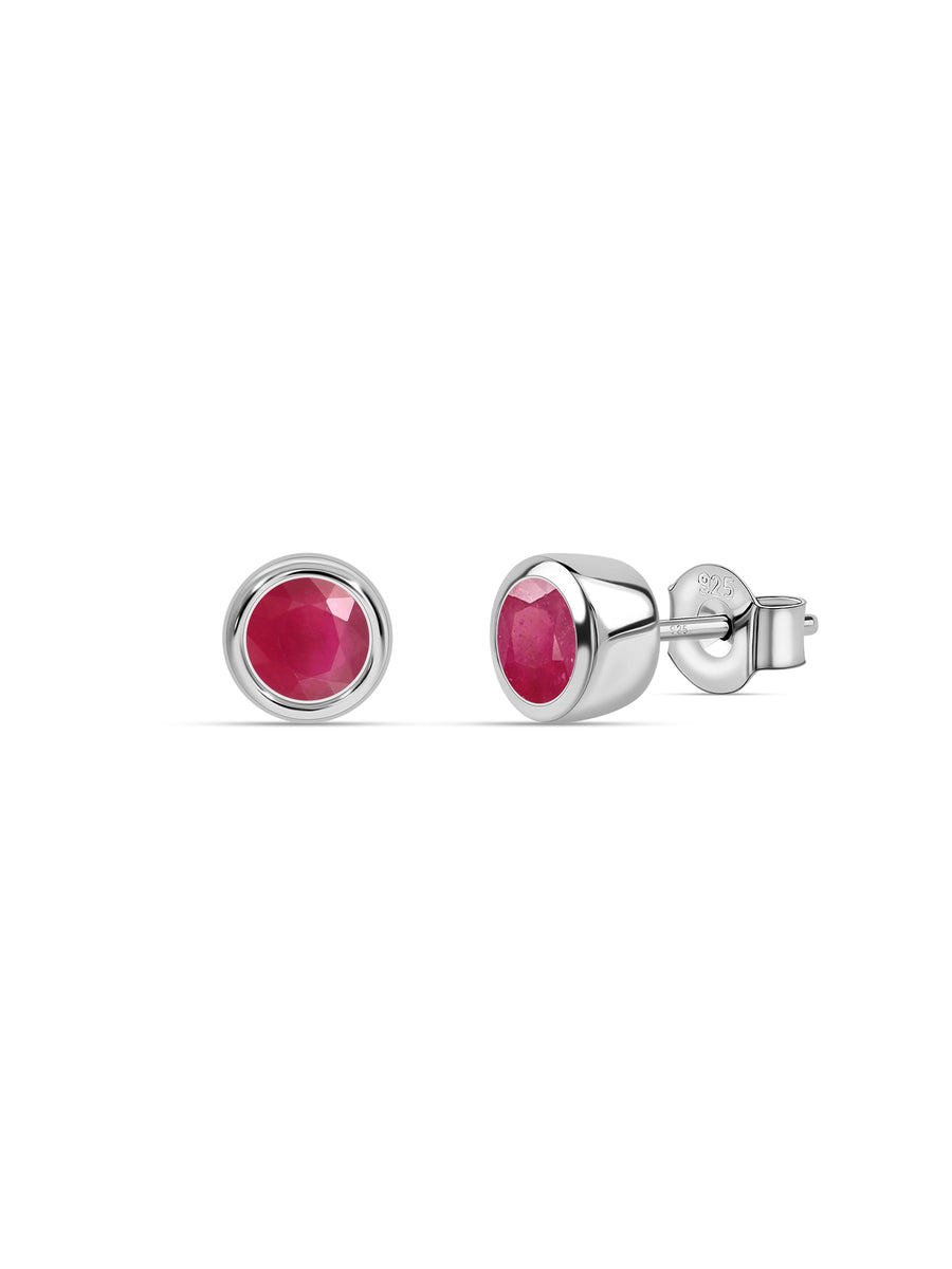 Natural Ruby Silver Stud Earrings