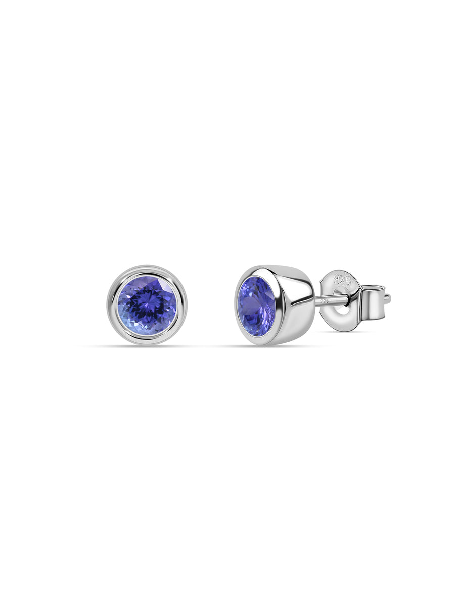 Natural Tanzanite Silver Stud Earrings