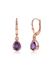 Natural African Amethyst Drop Gold Earrings