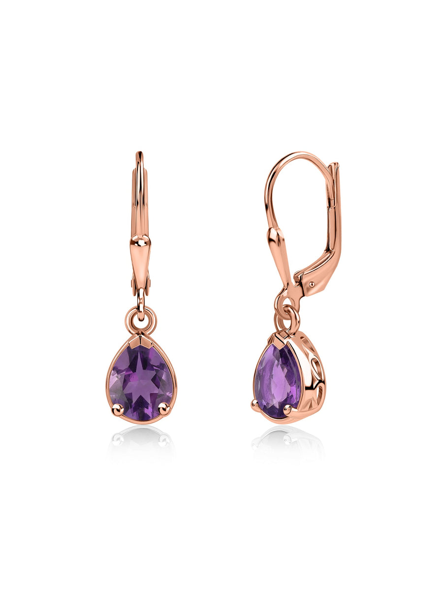 Natural African Amethyst Drop Gold Earrings