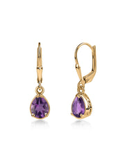 Natural African Amethyst Drop Gold Earrings