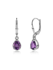 Natural African Amethyst Drop Gold Earrings