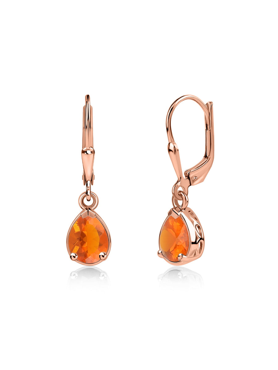 Natural Fire Opal Drop Gold Earrings