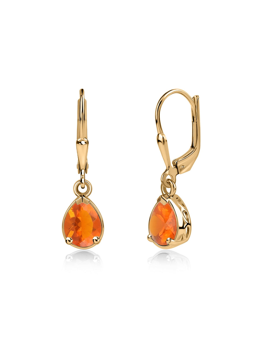 Natural Fire Opal Drop Gold Earrings