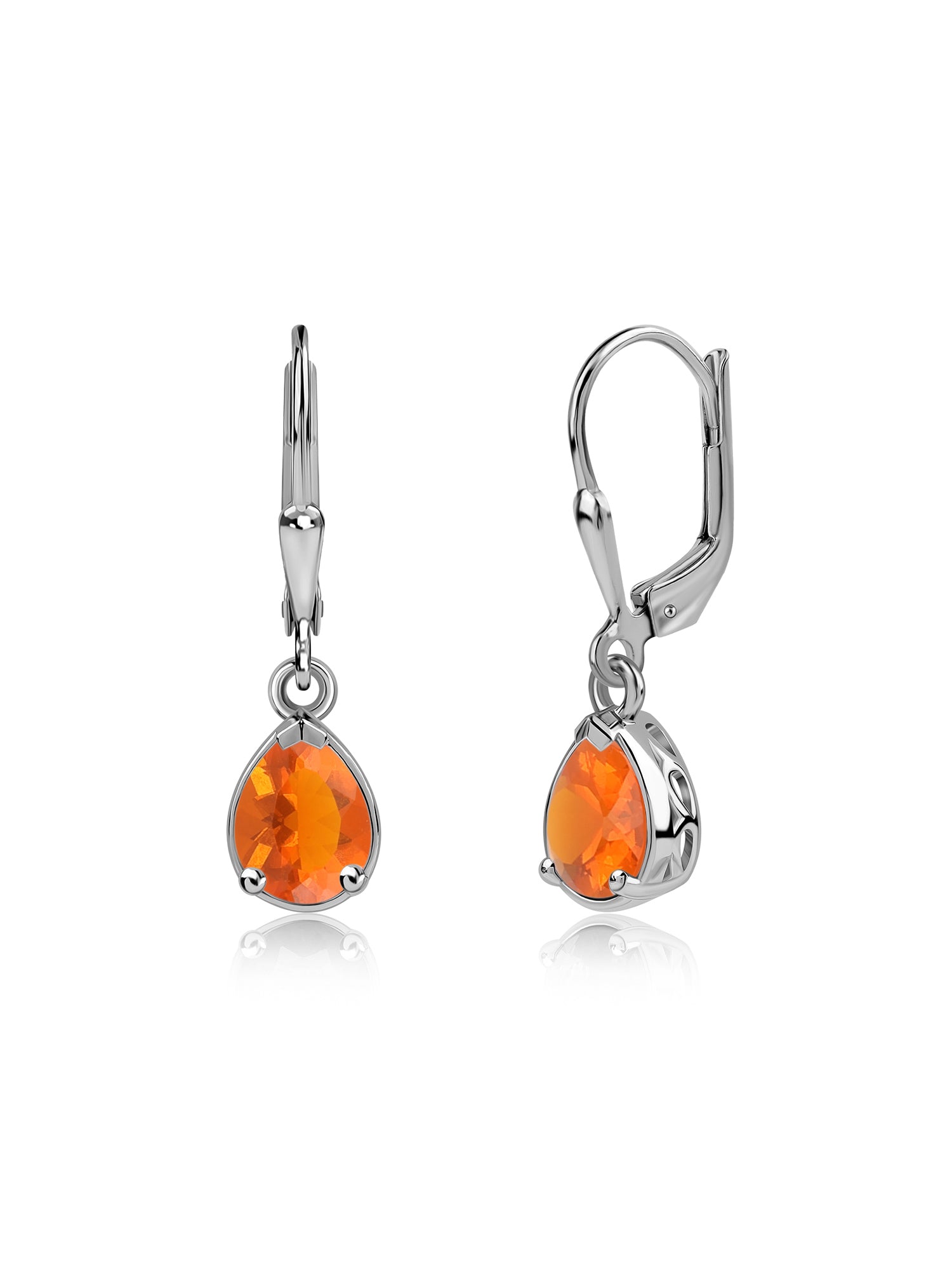Natural Fire Opal Drop Gold Earrings