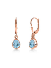 Natural Swiss Blue Topaz Drop Gold Earrings
