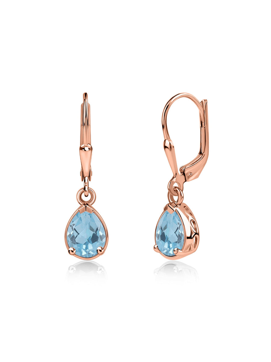 Natural Swiss Blue Topaz Drop Gold Earrings