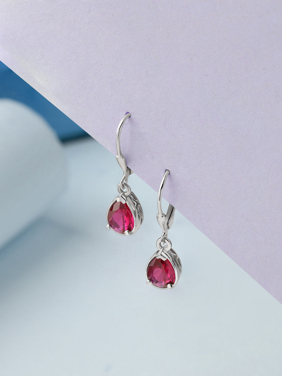 Crimson Drop Ruby Silver Earrings
