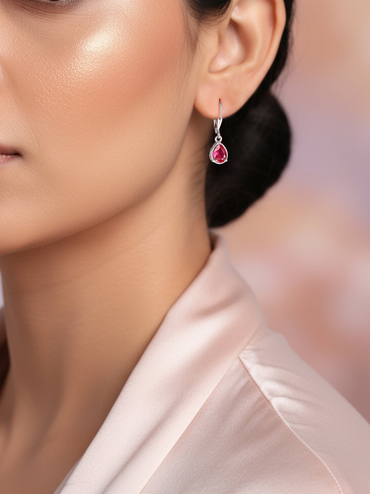 Crimson Drop Ruby Silver Earrings