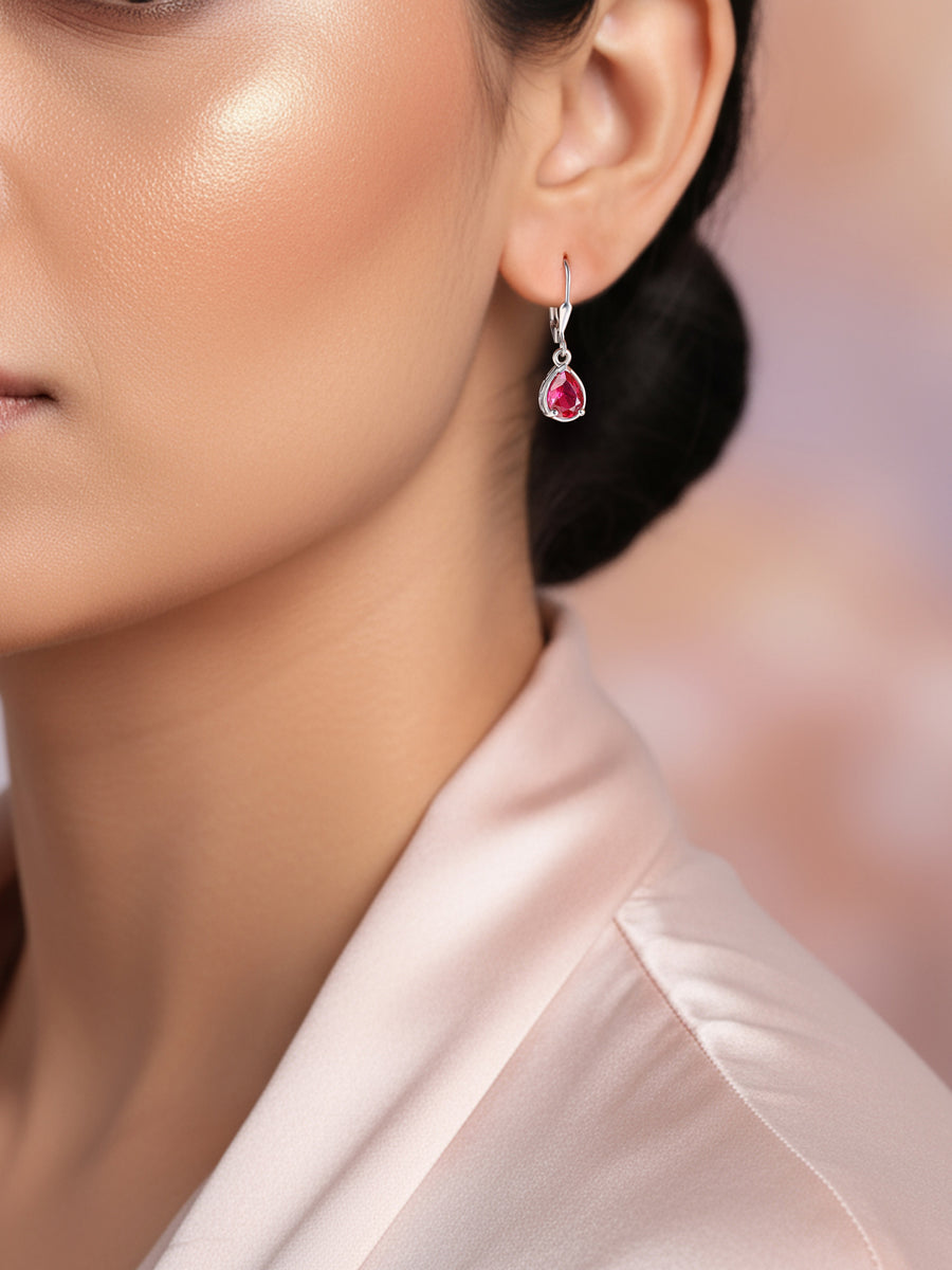 Crimson Drop Ruby Silver Earrings
