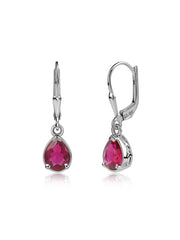 Crimson Drop Ruby Silver Earrings