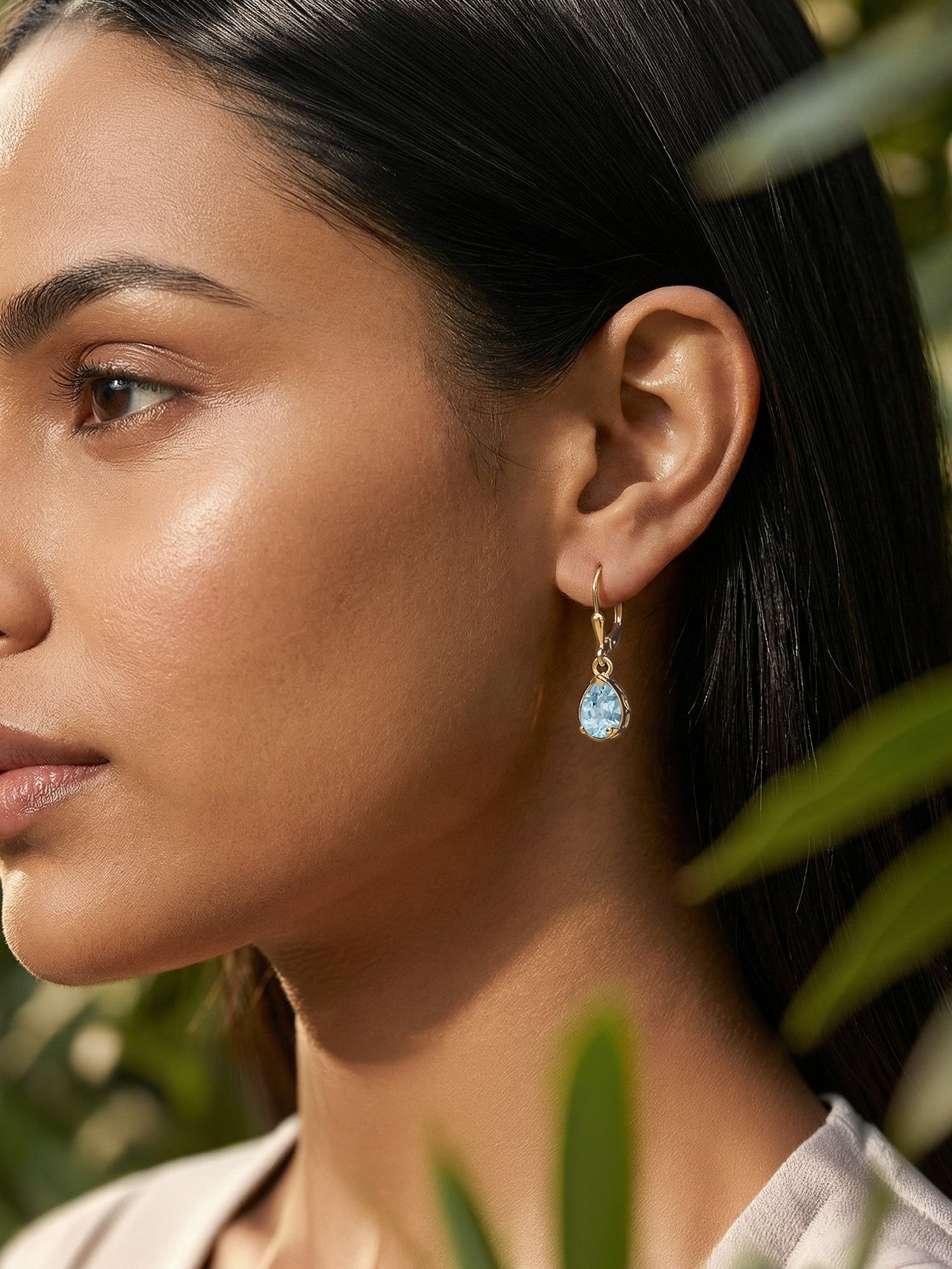 Natural Aquamarine Drop Gold Earrings