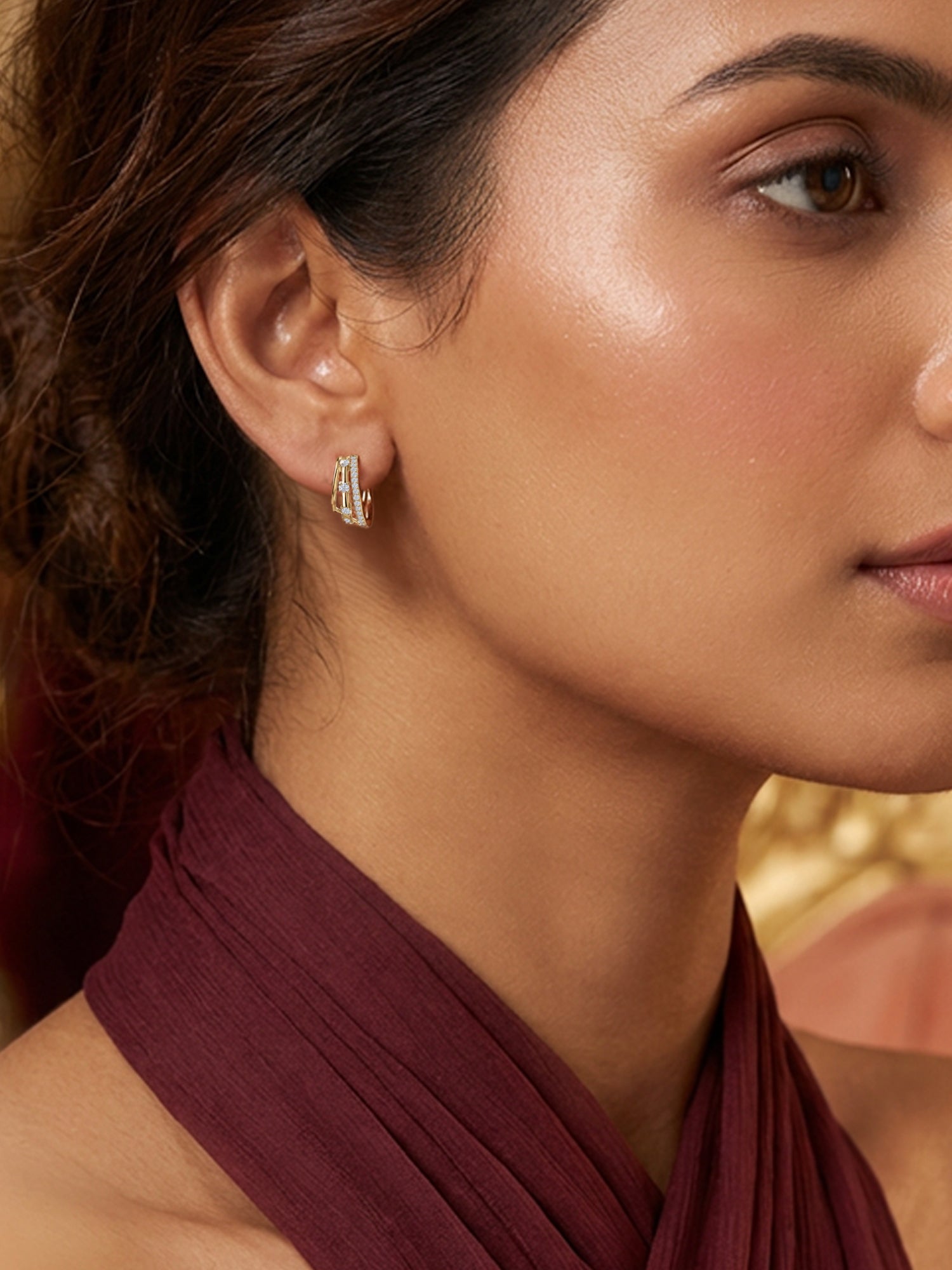 Lab Diamond Gold Huggie Hoop Earrings